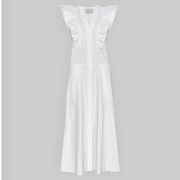 Brochu Walker The Aurora Ruffle Midi Dress Pockets Cotton White Size L - Picture 3 of 12